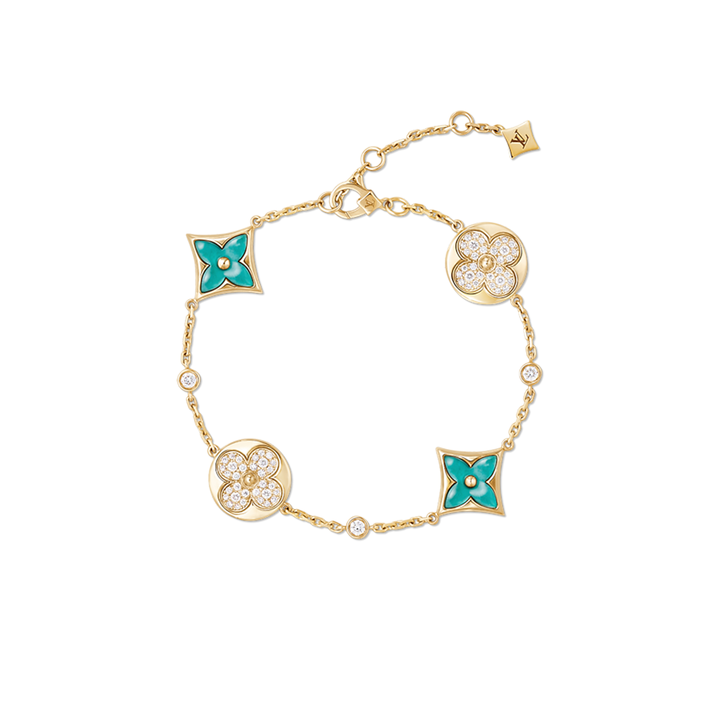l**is v*t*n colour blossom bb multi-pattern bracelet, yellow gold, amazonite and Di*m*nds q05979